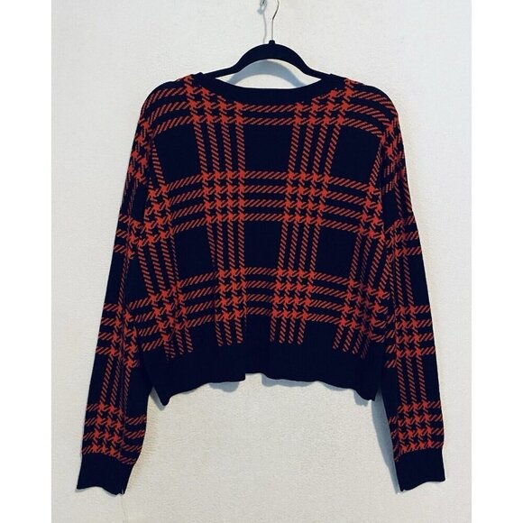 Bar III Sweater Womens XL Black Red Plaid Cropped V Neck Relaxed Fit Academia - Picture 4 of 7